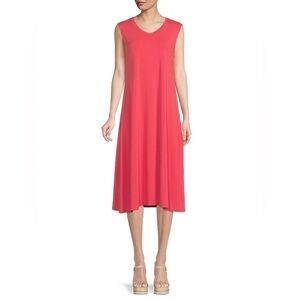 NWOT‎ Eileen Fisher Stretch Jersey Knit V-Neck Tank Dress Watermelon